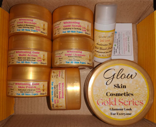 Glow Skin Whitening 24k Gold Facial And Bleach Complete Set 8 items