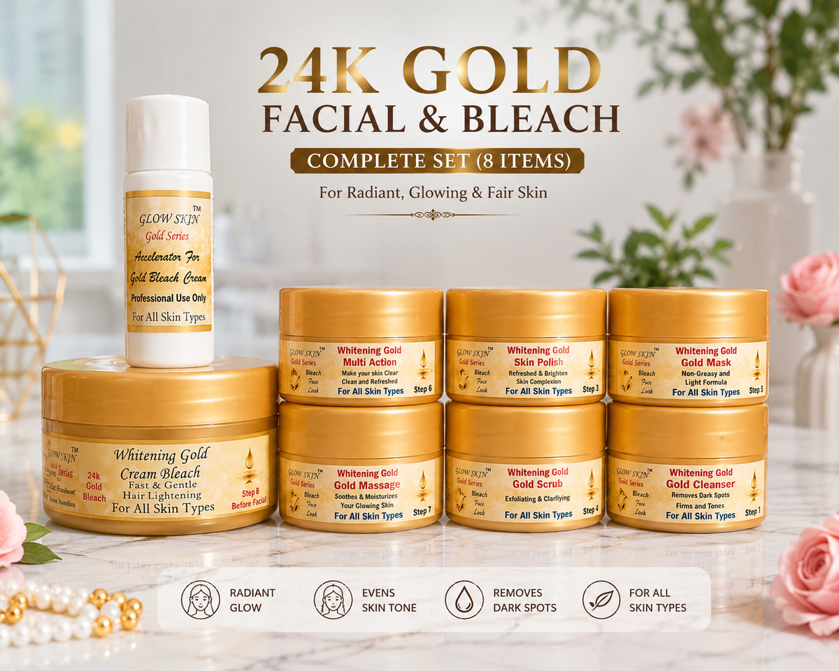 Glow Skin Whitening 24k Gold Facial And Bleach Complete Set 8 items